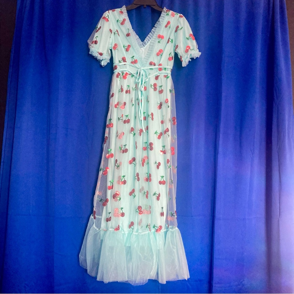 Light Blue Cherry Sequin Dress 🍒🩵
